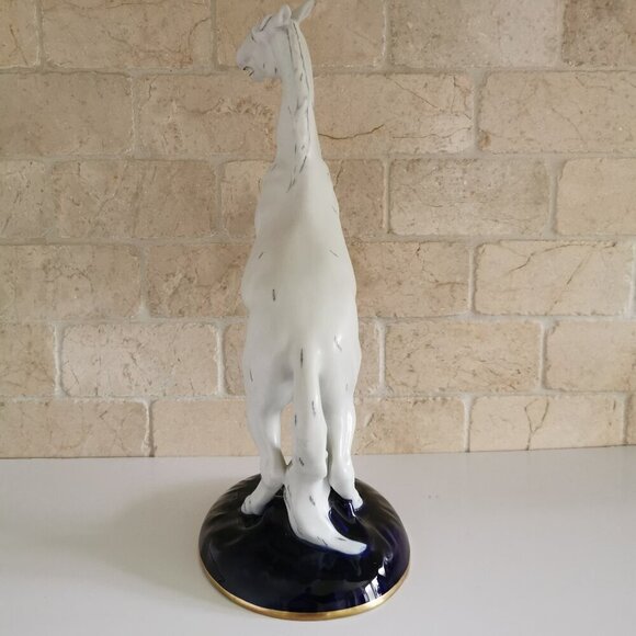 Royal Dux Rearing White Horse Cobalt Blue Base Matte Porcelain Czech Bohemia - Picture 5 of 15